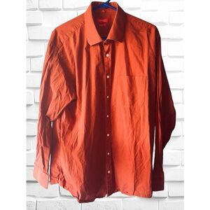 Gilberto Men’s Size 45 Long Sleeved Button Down Solid Burnt Orange Dress Shirt
